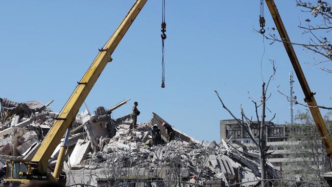 An apartment building in the Ukrainian town of Serhiivka, near Odessa, has been destroyed by a Russian missile strike. Picture: AFP