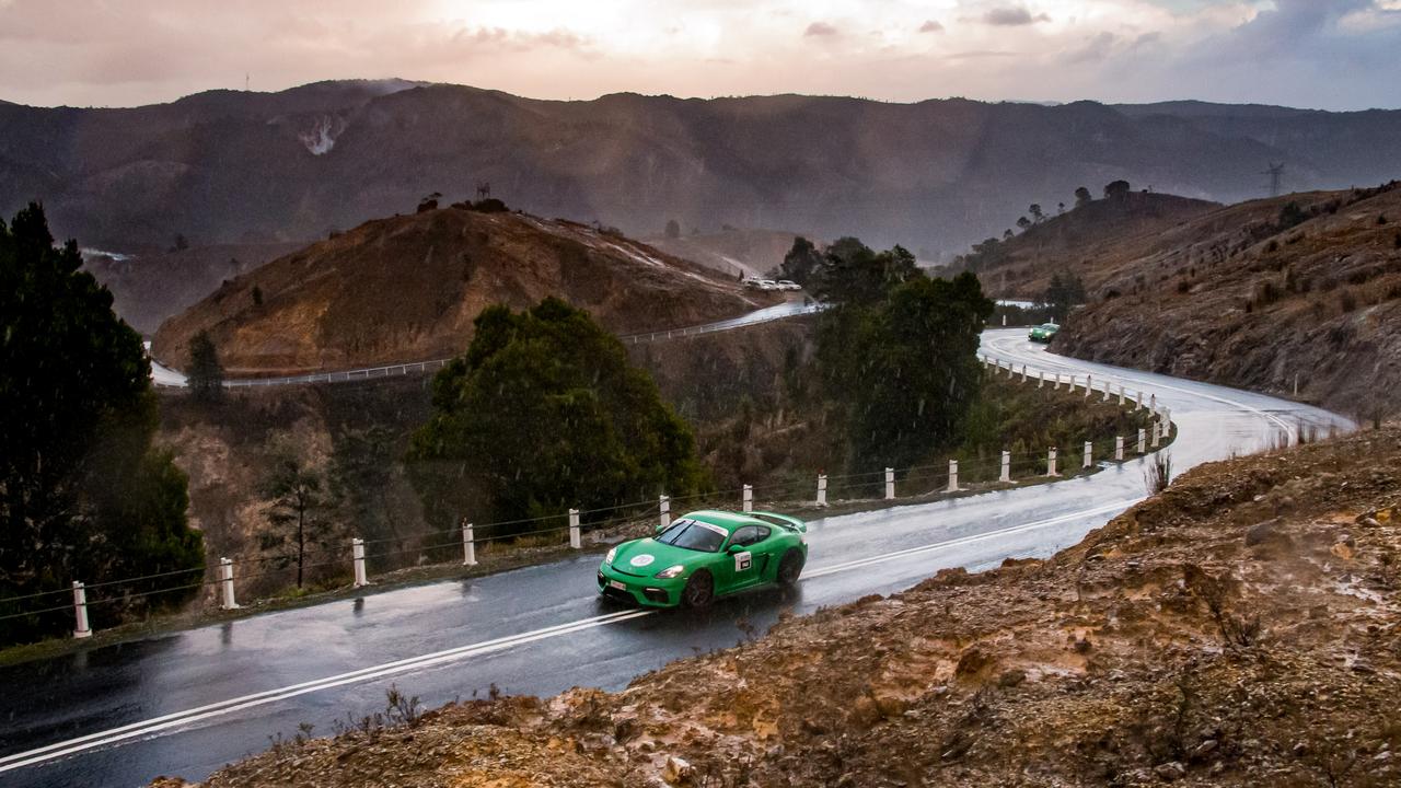 Porsche Cayman GT4 at Targa Tasmania 2021.