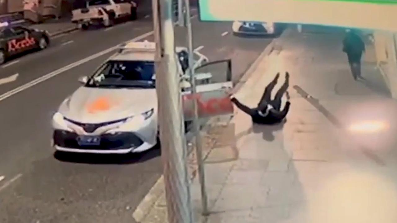 Footage shows Mr Henson falling after he attempted to get into a taxi on Hunter St. Picture: NCA NewsWire handout