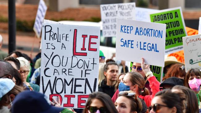 Pro-choice activists gather in protest outside the US Courthouse in downtown Los Angeles. Picture: Frederic J. Brown/AFP