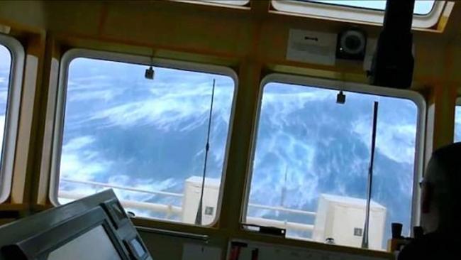 Massive cruise ships are seen rocking wildly at sea in the stomach-churning footage. Picture: Channel 4