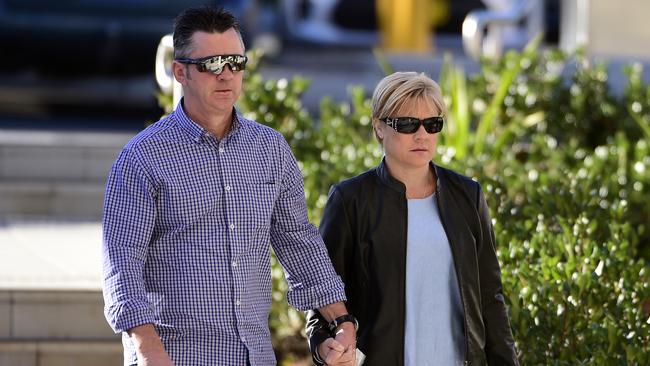 Jen Ross-King (right), mother of Alexandra Ross-King who died at FOMO music festival arrive at the Coroner’s Court. Picture: Bianca De Marchi