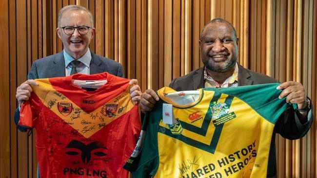 Anthony Albanese and PNG leader James Marape share a strong interest in rugby league. Picture: Prime Minister’s Office