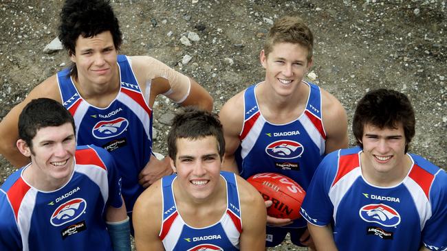 Jarrad Grant, Jarrad Boumann, Guy O’Keefe, Callan Ward and Easton Wood together after being drafted by the Bulldogs.