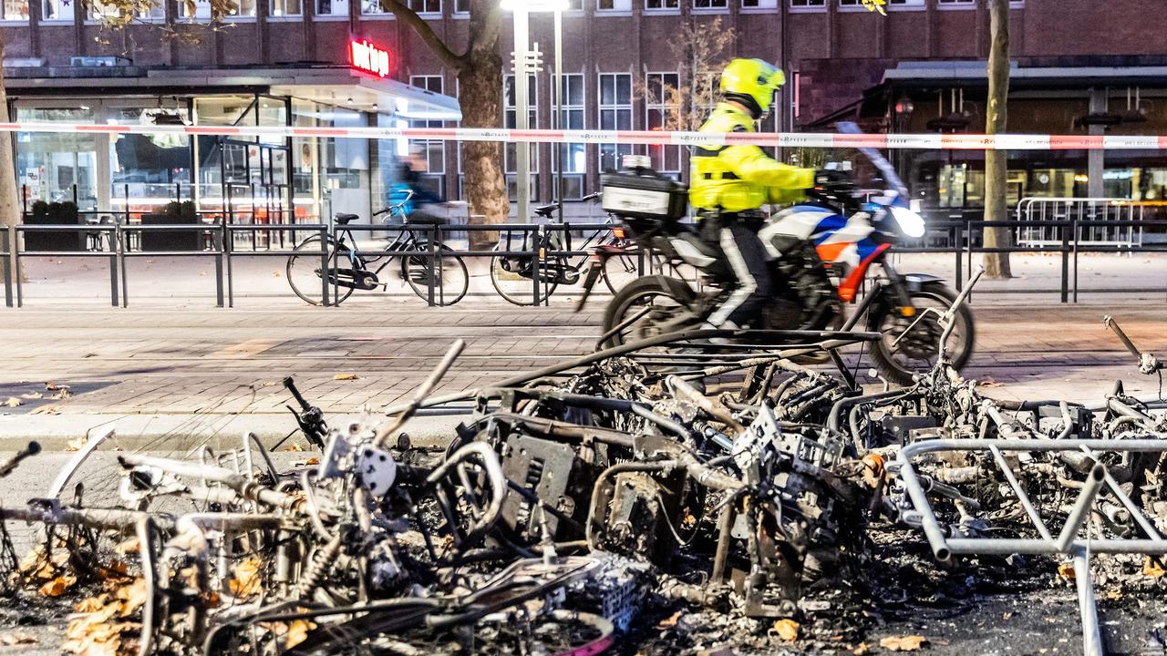 Burned bikes in the streets of Rotterdam after protests turned violent. Picture: Jeffrey Groeneweg/ANP/AFP