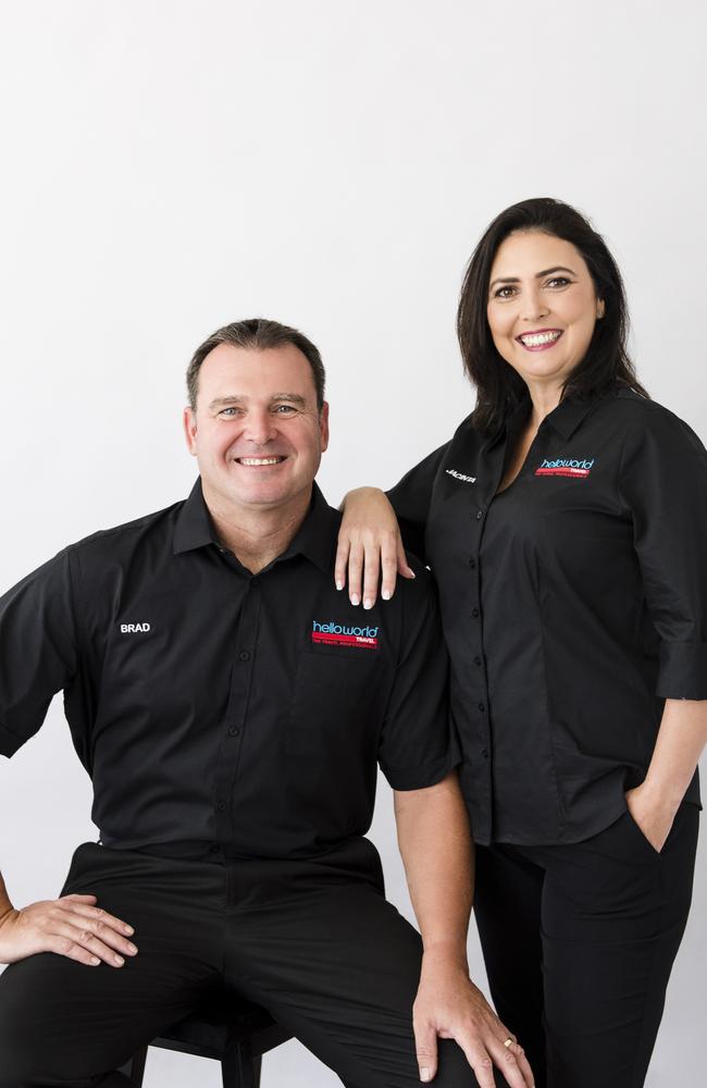 Brad and Jacinta Blundell own four travel agencies, including Helloworld Travel Caboolture and say it's dire times for their industry which remains without tailored government support. Picture: Supplied