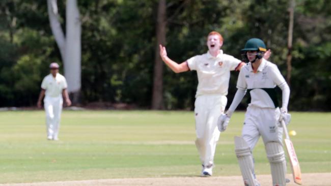 George Thomas celebrates an early wicket against Villanova. PICTURE: Chris Thomas