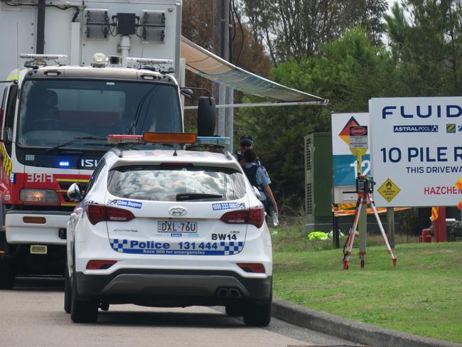 Workers had to be evacuated when a reaction went wrong at a pool chemical manufacturer at Somersby. Picture: Richard Noone