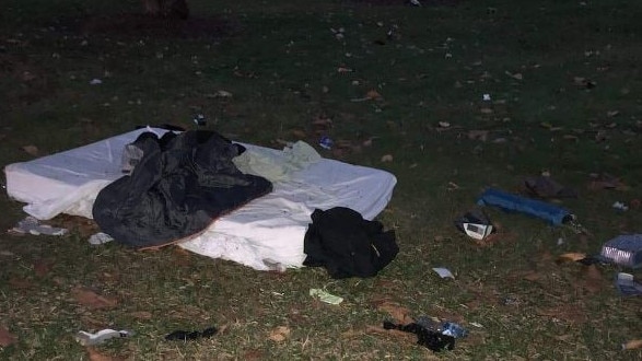 A mattress in the Broadwater Parklands on the Gold Coast where homeless teenagers are sleeping.