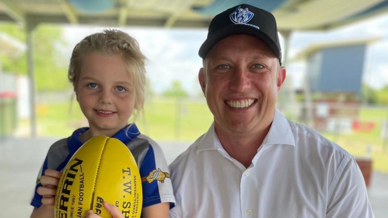 Brothers Kangaroos' Piper Smithwick with Deputy Premier and Minister for Infrastructure Steven Miles.