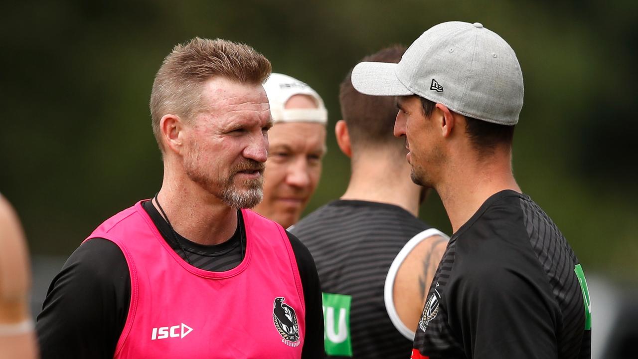 Nathan Buckley doesn’t want players pushed as soon as they resume training. Photo: Dylan Burns/AFL Photos via Getty Images.