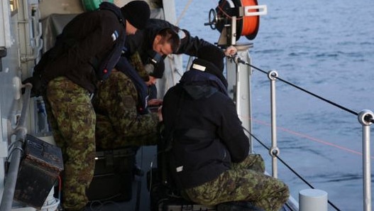 The Estonian Navy conducted an undersea communications cable survey after a subsea gas pipeline and a telecommunications cable connecting Finland and Estonia under the Baltic Sea was damaged. Picture: Estonian Navy via Reuters