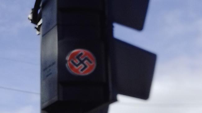 Local resident Robert discovered the swastika sticker opposite North Adelaide Primary School. Picture: Supplied