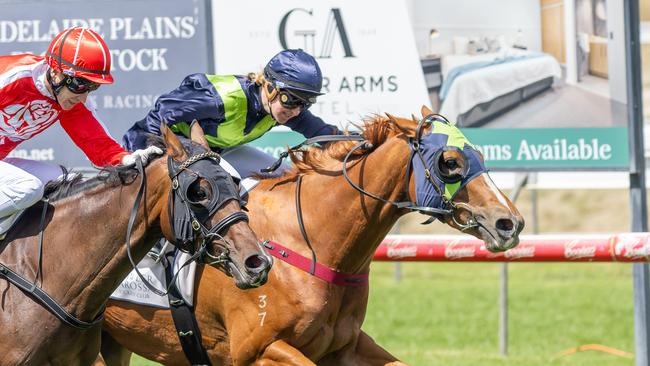 Apprentice Maggie Collett pilots Just Like Lisa to victory at Gawler. Picture: Makoto Kaneko