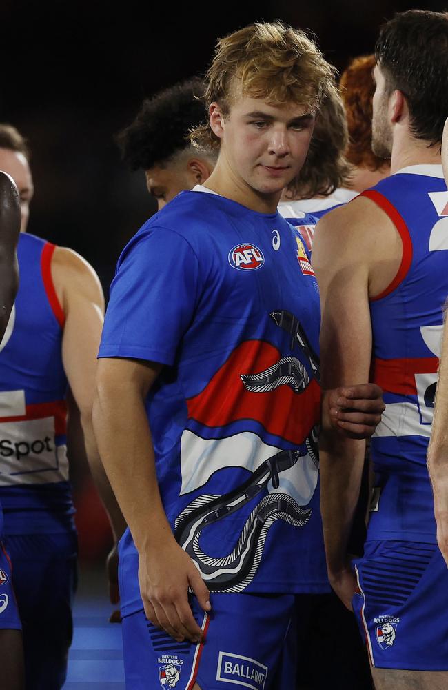 Ryley Sanders was controversially subbed out by Luke Beveridge. Picture: Michael Klein