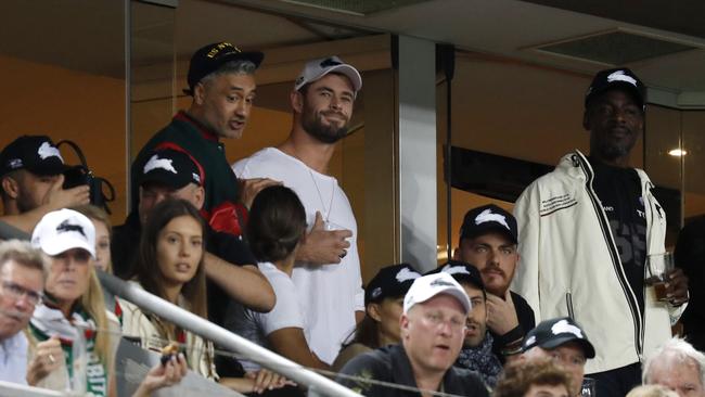 Waititi was spotted with a handful of celebrities including Chris Hemsworth and Natalie Portman at a South Sydney game. Picture: Jonathan Ng