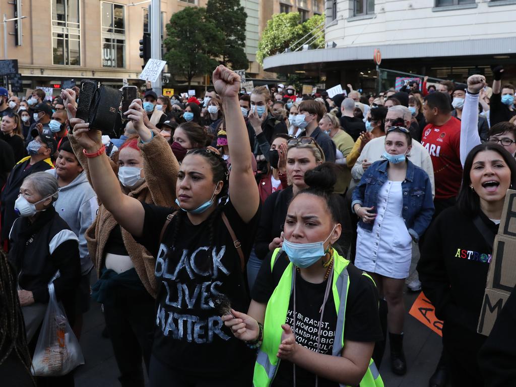 SUNDAY TELEGRAPH - Pictured is the Stop All Black Deaths in Custody Protest in Sydney's CBD today. Picture: Tim Hunter.