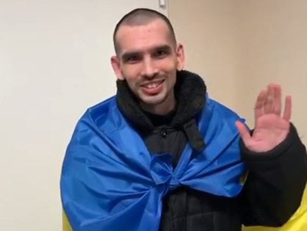 Alex Sinitsky was captured by Russian troops and spent more than 500 days in a Russian gulag. This was the video message to his parents taken straight after his release. Picture: Supplied