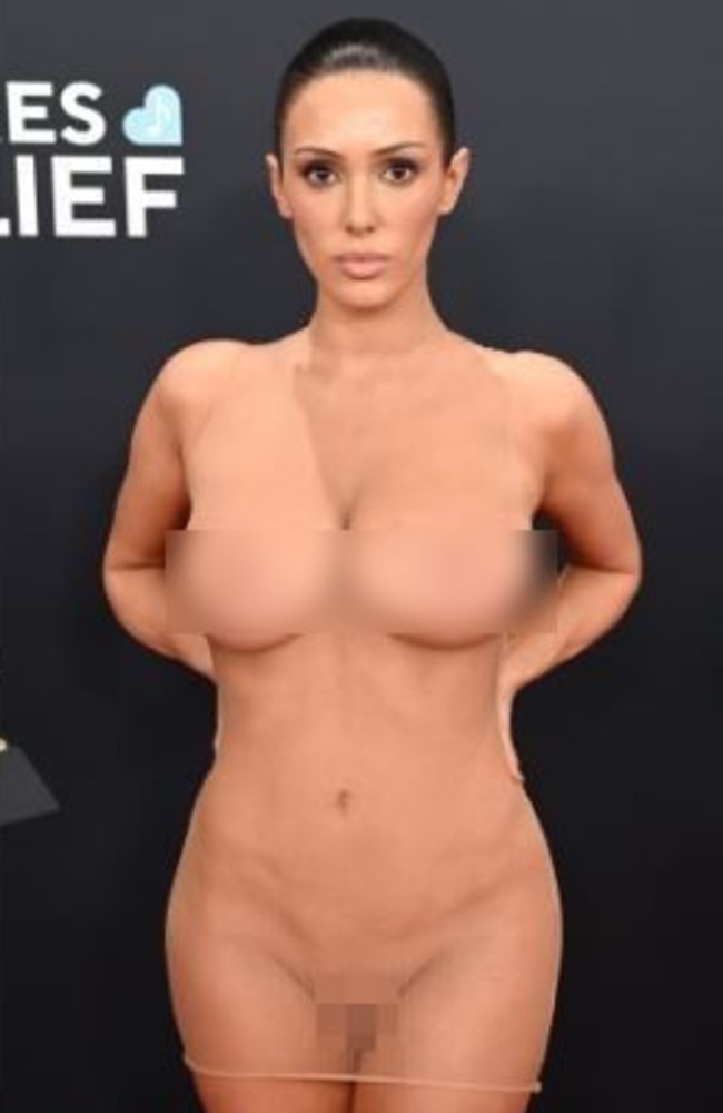 Bianca Censori left very little to the imagination on the Grammys red carpet. Picture: Getty Images