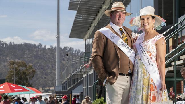 Fashions on the Field at the Hobart Cup, best dressed couple Michael and Kelly Carty. Picture: Chris Kidd