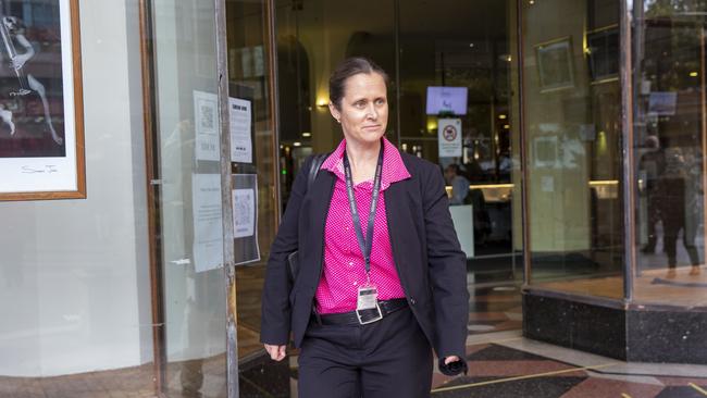 Detective Sergeant Laura Beacroft leaves the Downing Centre in Sydney after giving evidence in Chris Dawson’s carnal knowledge trial. Picture: NCA NewsWire /Christian Gilles