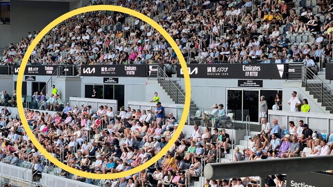 Australian Open staff doing crowd control are dressed in fluoro yellow this year. Picture: news.com.au