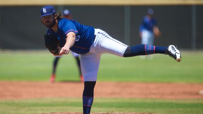 US pitcher David Holmberg has impressed on the mound for Adelaide Giants this summer. Picture: Ryan Schembri/SMP Images/Baseball Australia