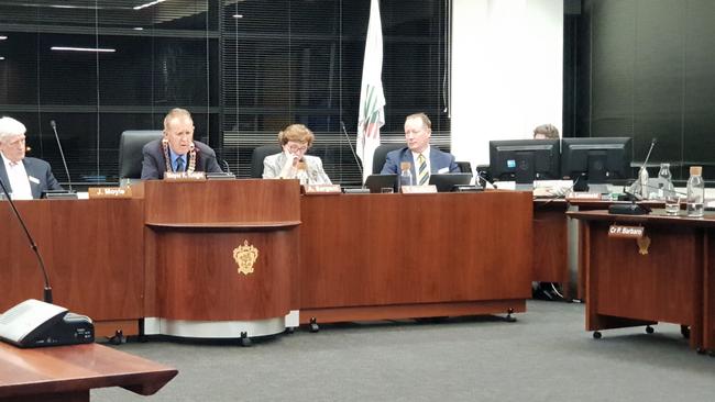 Tea Tree Gully mayor Kevin Knight publicly apologises for shouting at election rival Paul Barbaro during a council meeting, who was not present for the apology after leaving the meeting early. Picture: COLIN JAMES