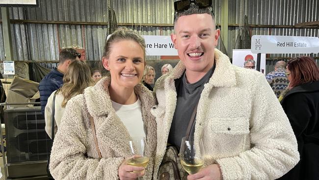 Starting the day with some sparkling from Foxey’s Hangout were Tessa Kennelly of Blackburn and Kurt Dwyer-Williams from Abbotsford. Picture: Lucy Callander