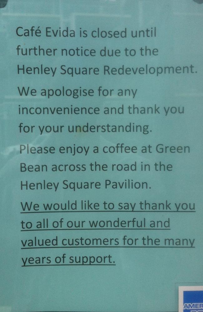 The sign on the front door of Henley’s Cafe Evida.