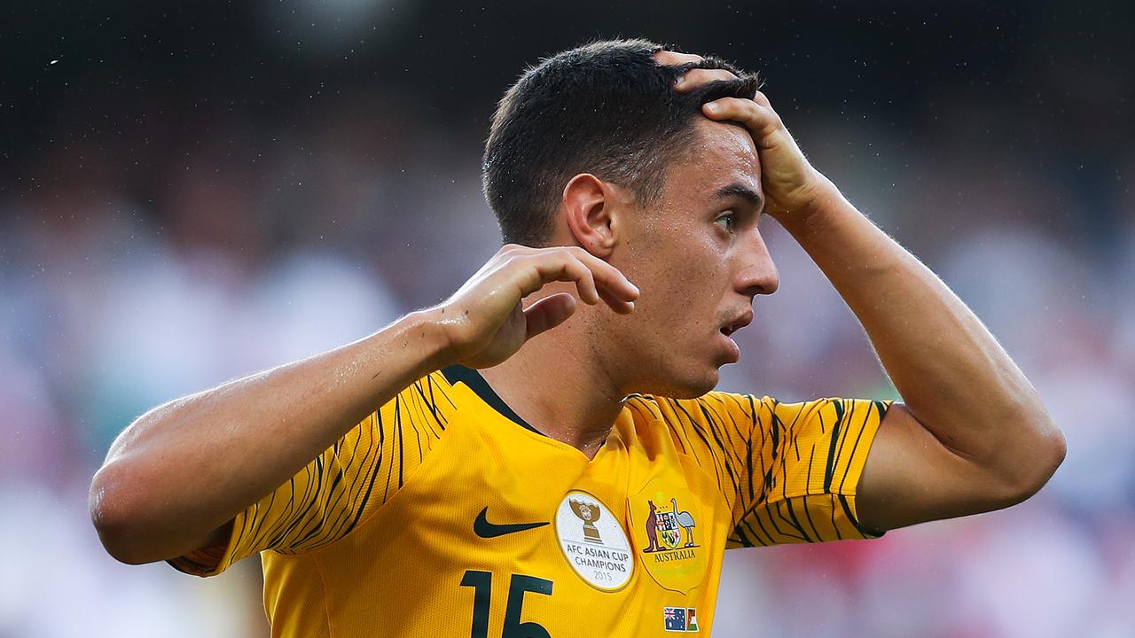 AL AIN, UNITED ARAB EMIRATES - JANUARY 06: Chris Ikonomidis of Australia reacts during the AFC Asian Cup Group B match between Australia and Jordan at Hazza Bin Zayed Stadium on January 06, 2019 in Al Ain, United Arab Emirates. (Photo by Francois Nel/Getty Images)