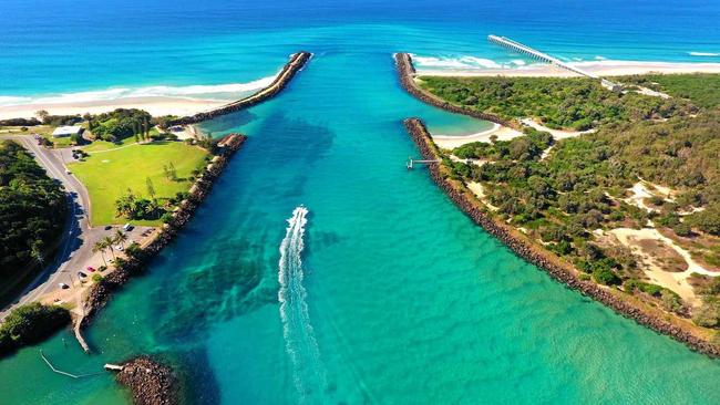 The mouth of the Tweed River looking east. Picture: Scott Powick