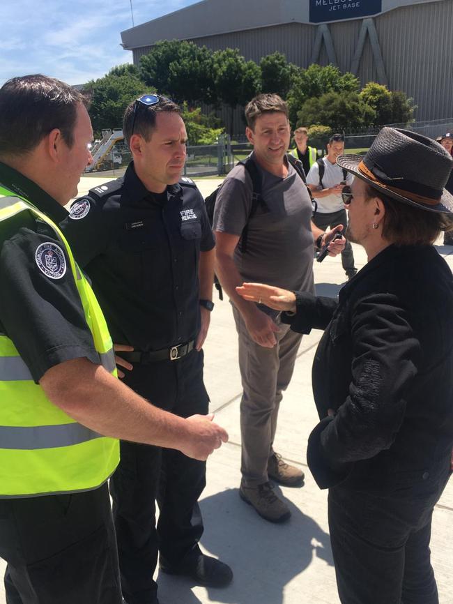 Bono meets CFA firefighters. Picture: CFA Media