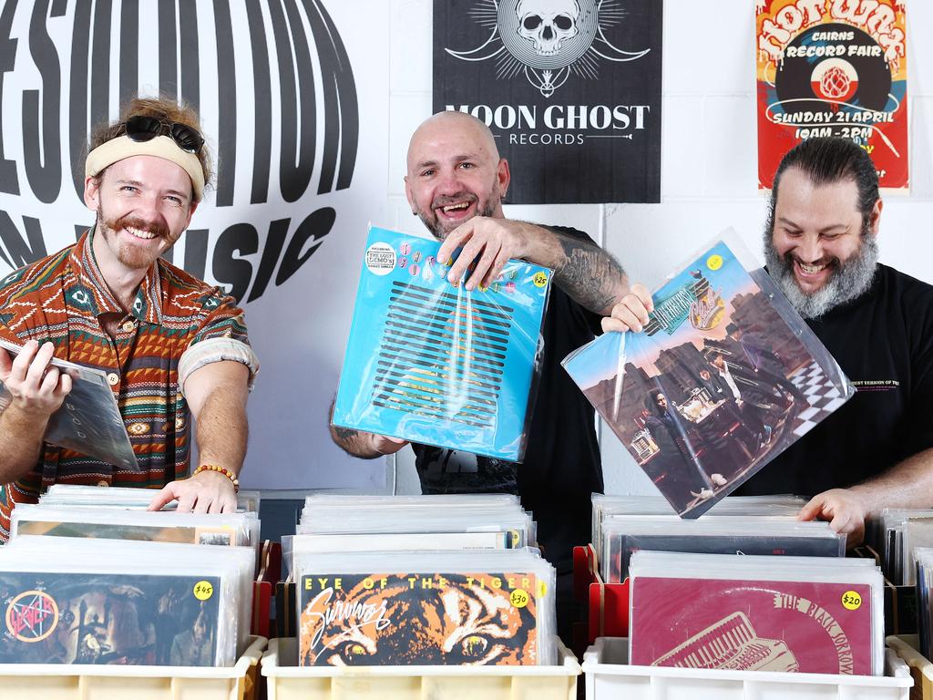 A trio of die hard music fans are hosting Hot Wax, a record sale this Sunday at The Shed on Bunda Street, selling new and pre-loved vinyl. Organisers Mick Bradley, Wayne Althaus and Alex Ferreira are ready to welcome hundreds of record fans and music lovers to the free event, held from 10am to 2pm. Picture: Brendan Radke