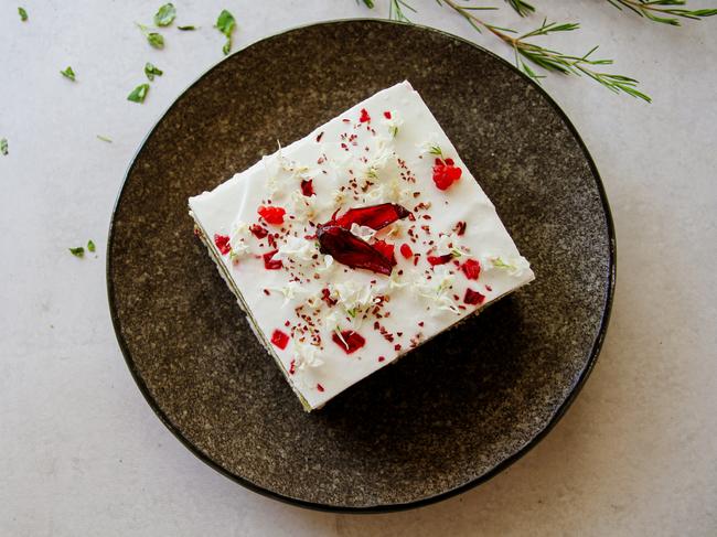 The basil sponge cake at Hearthe, 16 Douglas Street, Stanmore, NSW. Photo: Supplied