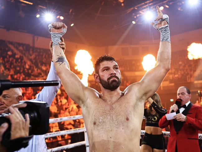 Brandon Grach celebrates his win over John Maila. Picture: No Limit Boxing/Gregg Porteous