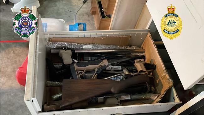 Photos from inside the 58-year-old’s house show weapons and ammunition casually stored in drawers and closets. Picture: Queensland Police Service/Australian Border Force