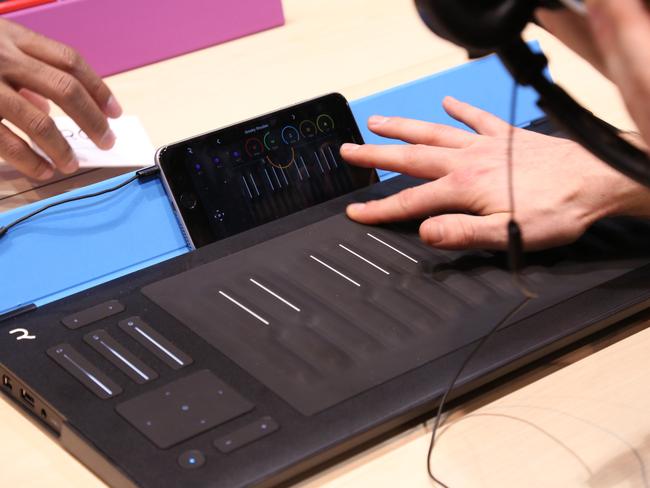 The Roli Seaboard Rise 25 keyboard for synthesizers controls programs like Apple Logic and Garage Band, or Roli’s own software to create a digital analogue of a bespoke synthesiser. Photo: James Tindale/The Australian