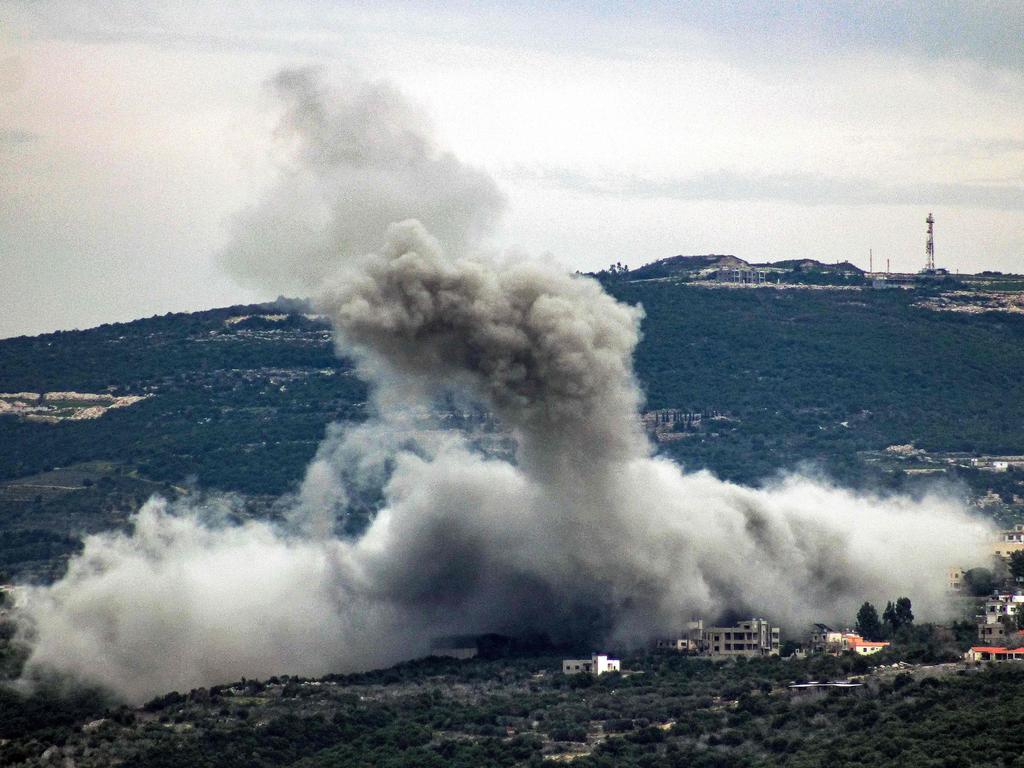 Smoke billows following Israeli bombardment in the village of Shihin in southern Lebanon near the border with Israel on February 13, 2024, amid ongoing cross-border tensions as fighting continues between Israel and Palestinian Hamas militants in the Gaza Strip. Picture: AFP