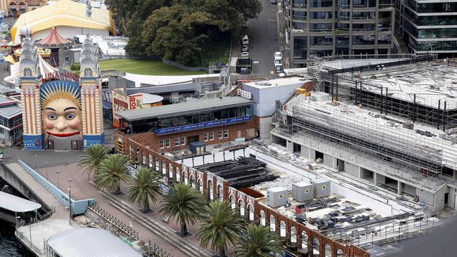 Construction work on North Sydney Olympic Pool. The completion of the refurbishment works of the pool has been delayed until July 2024. Picture: John Appleyard