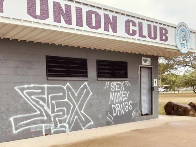 Graffiti damage targeting Teachers West Rugby Club at Warrina Park in Currajong over the weekend. Picture: Supplied.