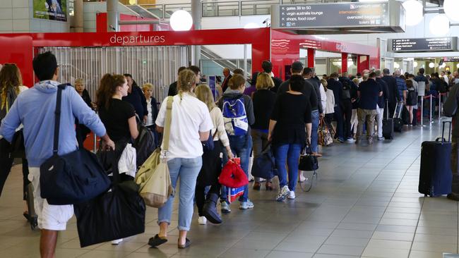 Security screening at Brisbane Airport. Picture: Liam Kidston