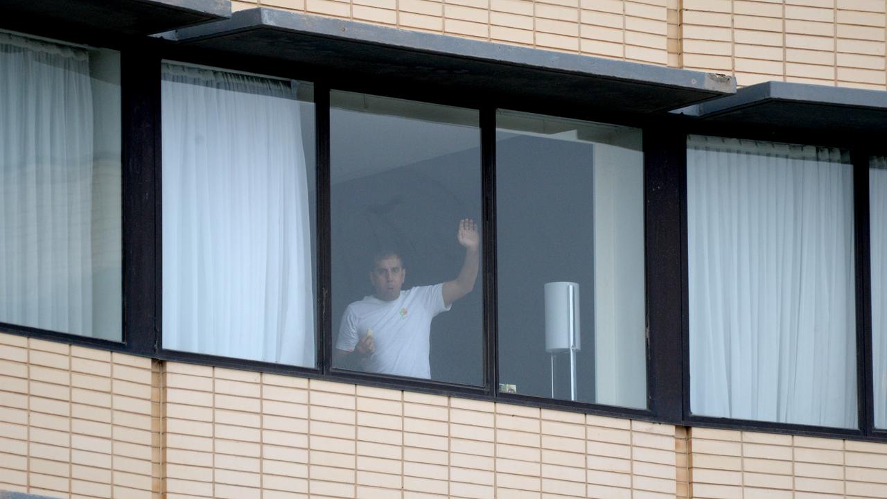 A quarantining returned traveller at the Melbourne Airport’s Holiday Inn. Picture: NCA NewsWire / Andrew Henshaw.