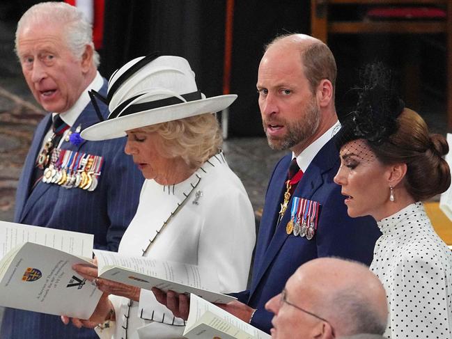 The King and Queen, alongside William and Kate, inside Westminster Abbey. Picture: Aaron Chown/Pool/AFP