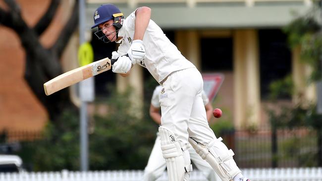UQ batsman Angus Lovell Cricket action between UQ v Redlands Saturday December 17, 2022. Picture: John Gass