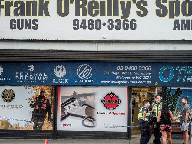 Bandits robbed O'Reillys Firearms in Thornbury. Picture: Jake Nowakowski