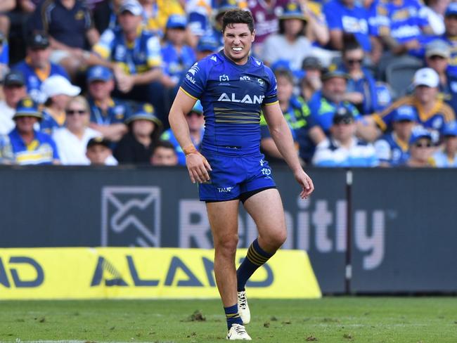 Moses stayed on the field despite his pain in Parramatta's win over Manly. Picture: NRL Photos