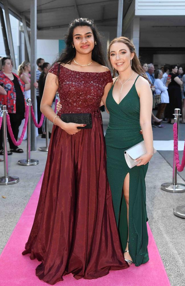 Aimee Jebeesh and Jorja Cronin at Meridan State College formal. Picture: Patrick Woods.