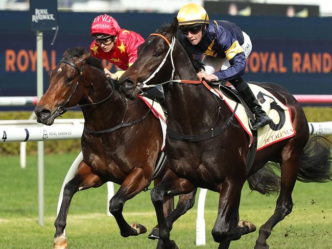 SYDNEY, AUSTRALIA - JULY 06: Zac Lloyd riding Brave One wins Race 1 Petaluma Handicap during Sydney Racing at Royal Randwick Racecourse on July 06, 2024 in Sydney, Australia. (Photo by Jeremy Ng/Getty Images)