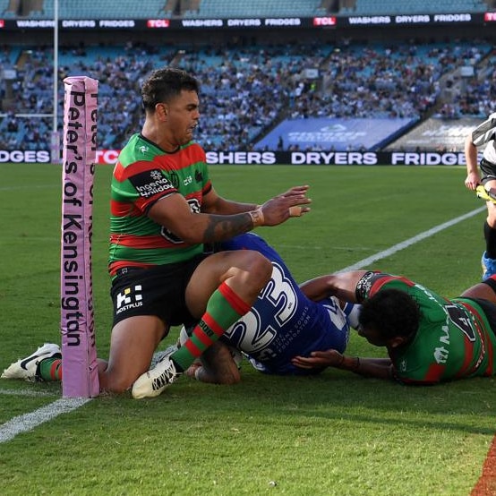 Mitchell collides with close friend Josh Addo-Carr during their Round 4 clash. Picture: NRL Images